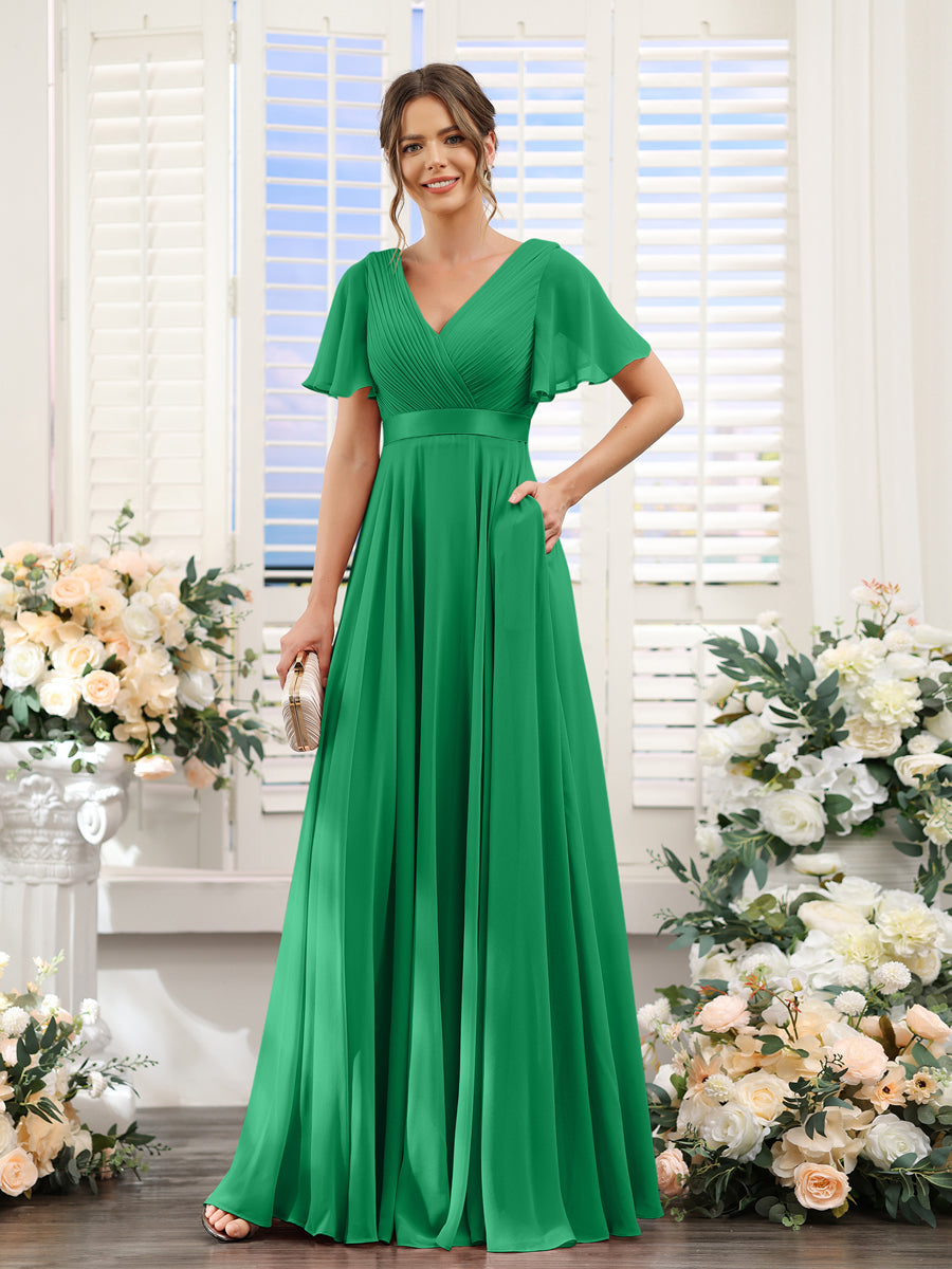 Zinnia Forest Green front view bridesmaid dress