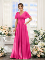 Zinnia Hot Pink front view bridesmaid dress