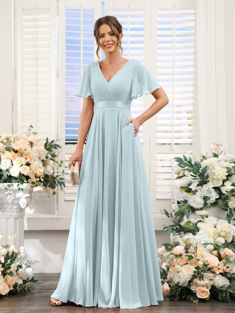Zinnia Sky Blue front view bridesmaid dress