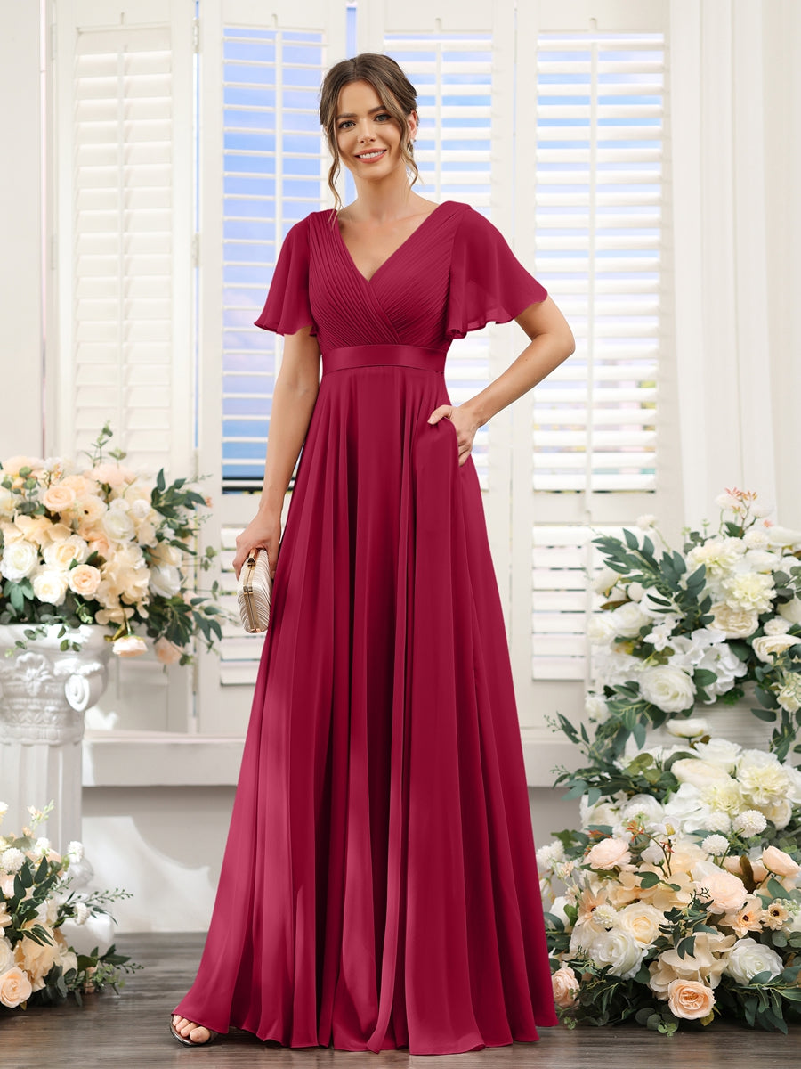 Zinnia Burgundy side view bridesmaid dress