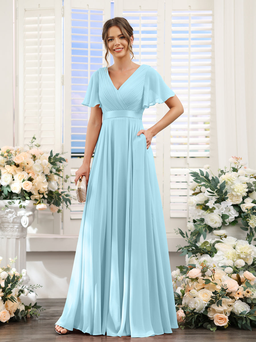 Zinnia Sky Blue back view bridesmaid dress