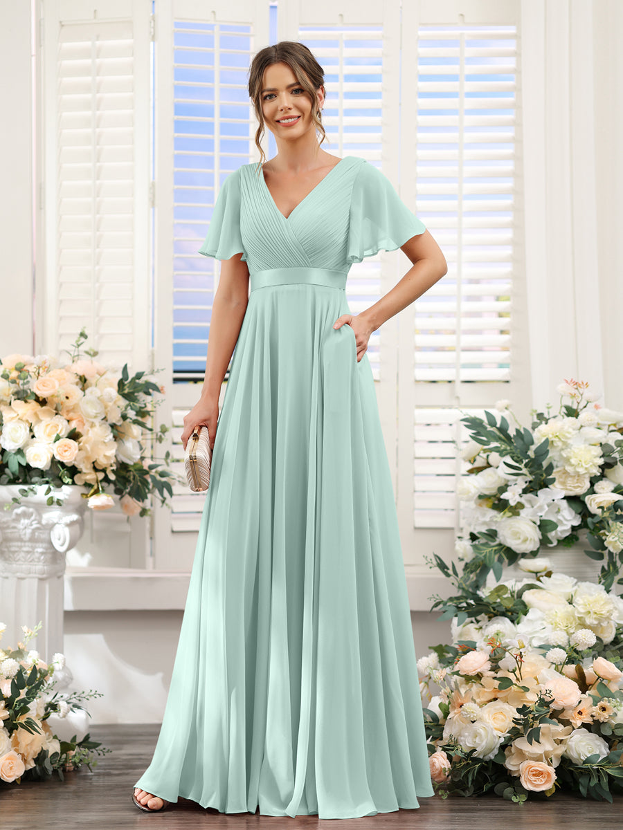 Zinnia Pool Blue front view bridesmaid dress