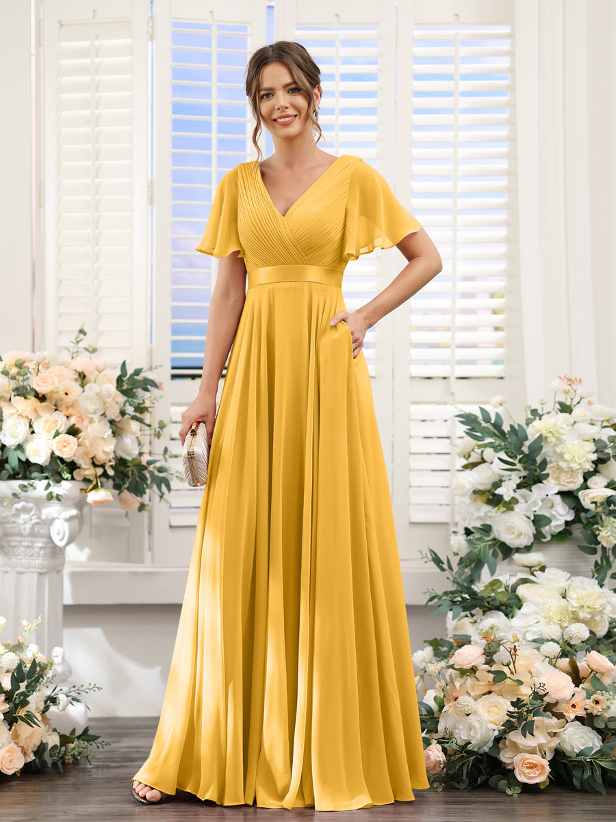 Zinnia Gold front view bridesmaid dress