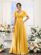 Zinnia Gold front view bridesmaid dress