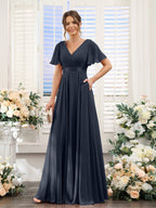 Zinnia Navy Blue front view bridesmaid dress