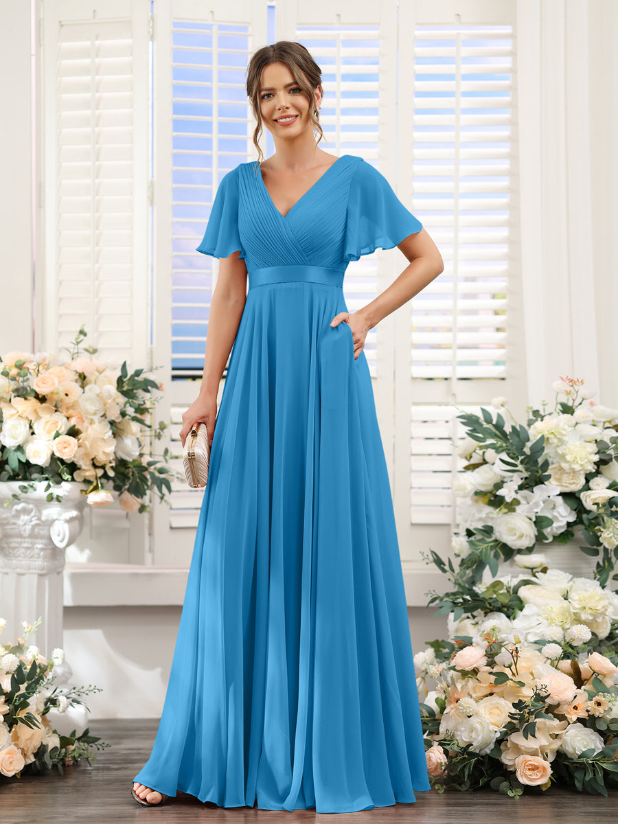 Zinnia Ocean Blue front view bridesmaid dress