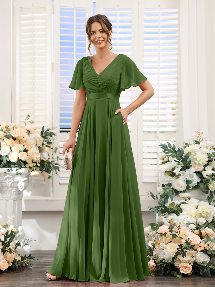 Zinnia Olive Green front view bridesmaid dress
