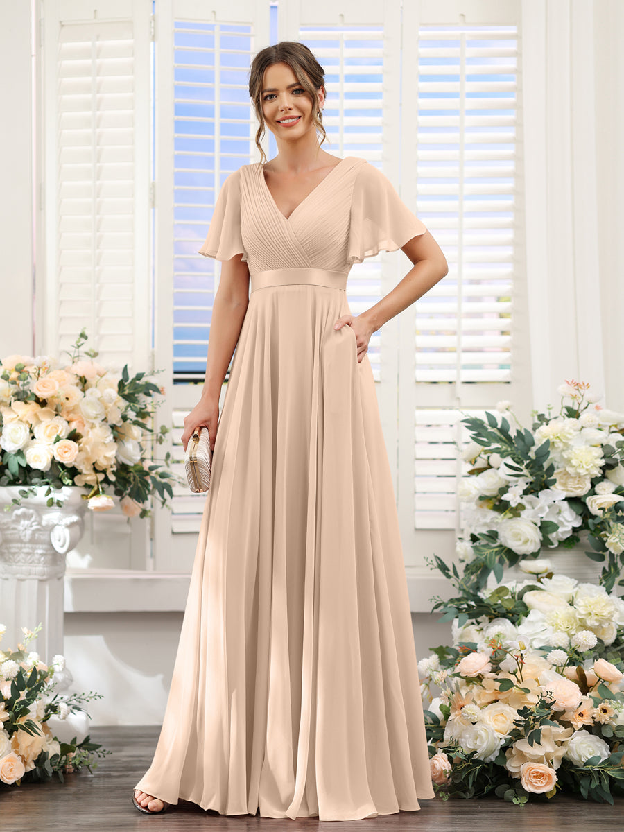 Zinnia Peach front view bridesmaid dress