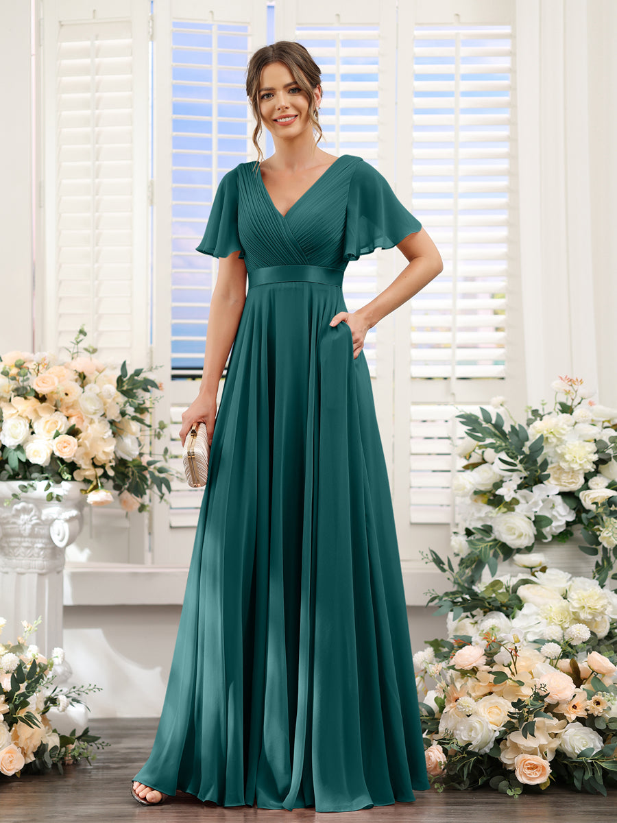 Zinnia Peacock front view bridesmaid dress