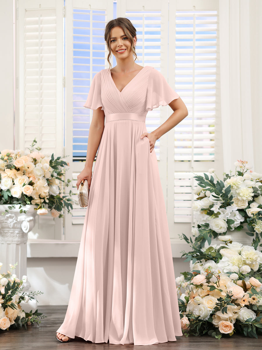 Zinnia Pearl Pink front view bridesmaid dress