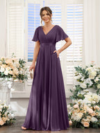 Zinnia Plum back view bridesmaid dress
