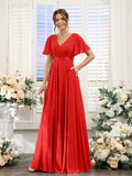 Zinnia Red front view bridesmaid dress