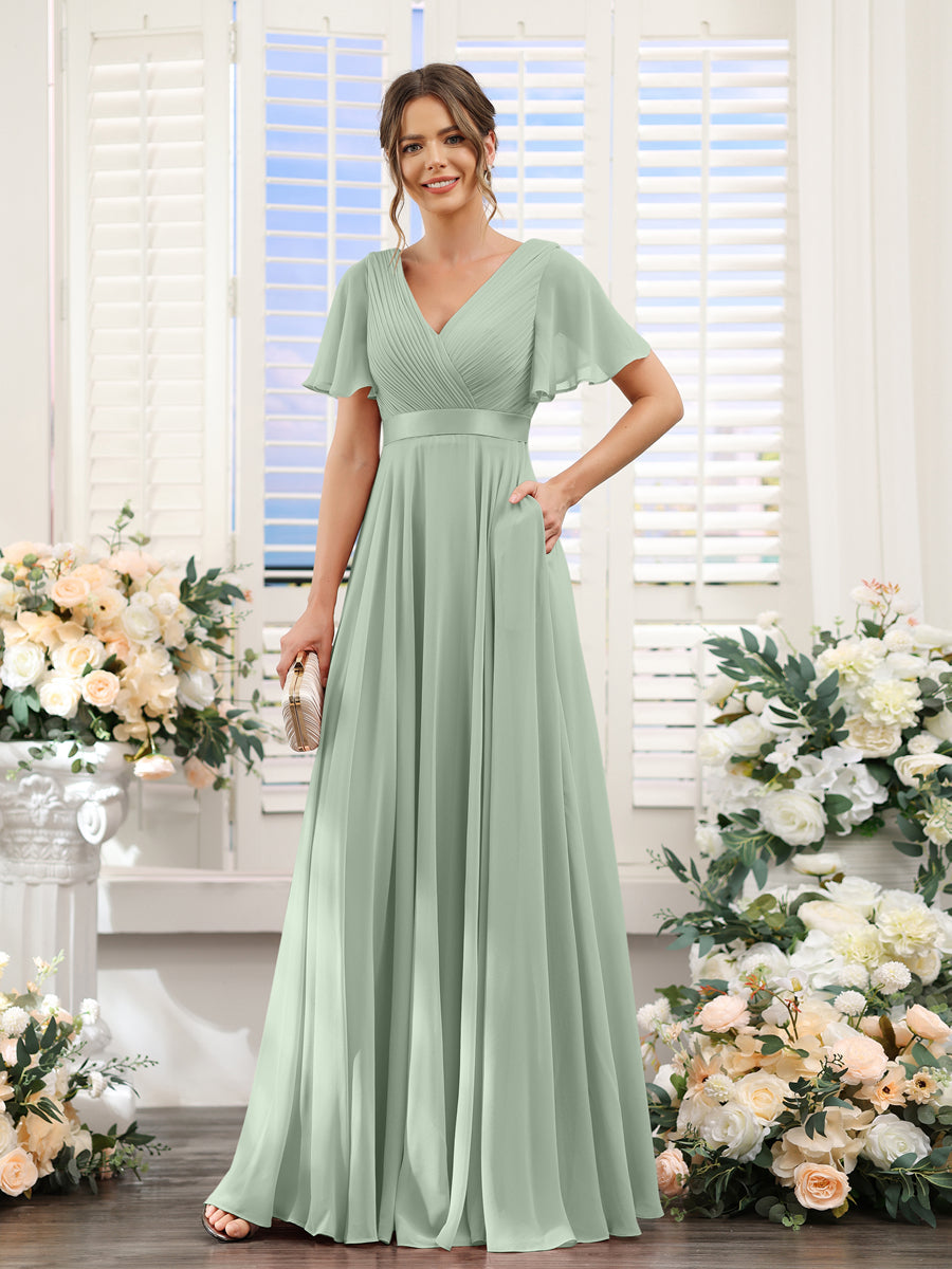 Zinnia Sage Green front view bridesmaid dress