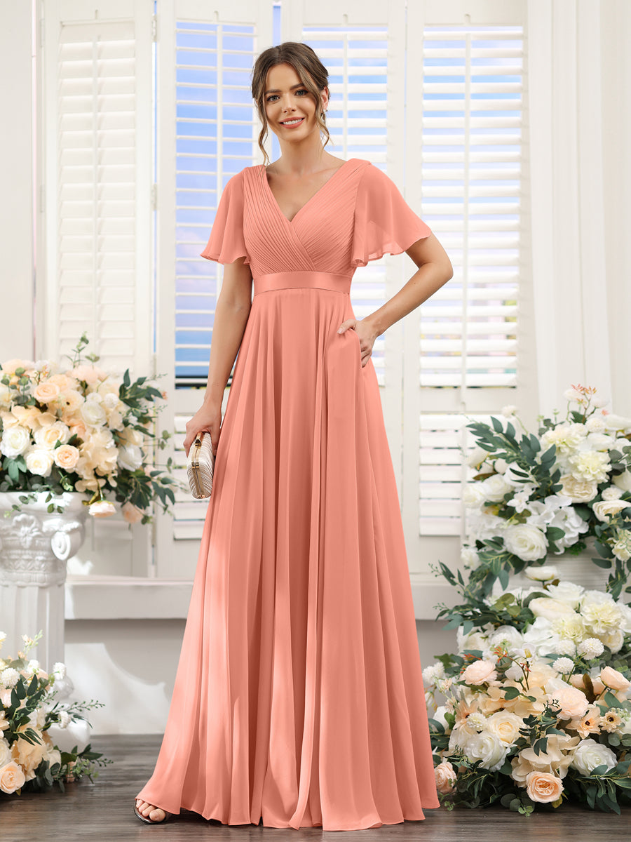 Zinnia Coral front view bridesmaid dress