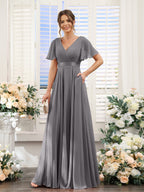 Zinnia Steel Grey front view bridesmaid dress