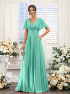 Zinnia Pool Blue back view bridesmaid dress