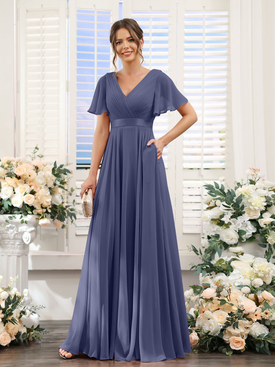 Zinnia Dusty Blue back view bridesmaid dress