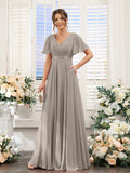 Zinnia Taupe front view bridesmaid dress
