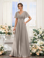 Zinnia Taupe front view bridesmaid dress