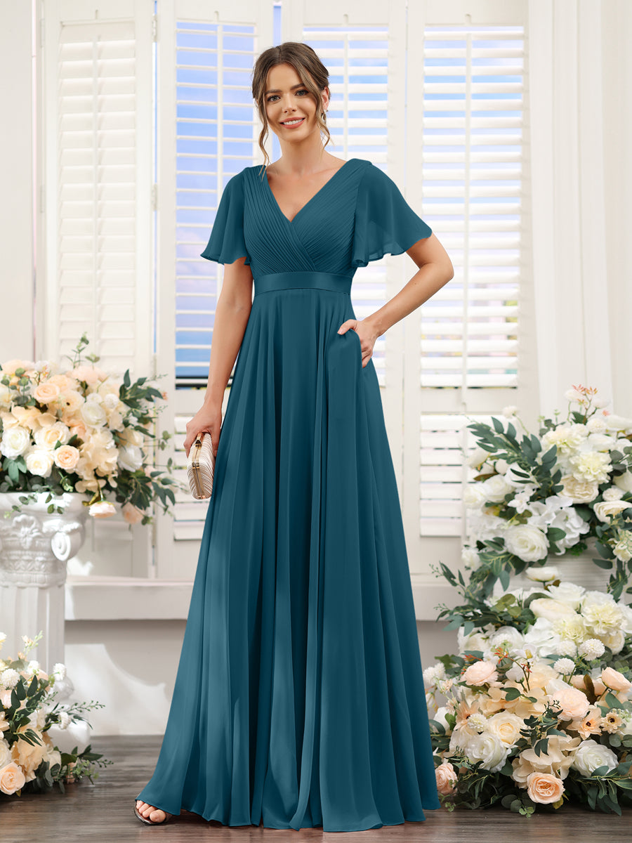 Zinnia Teal front view bridesmaid dress