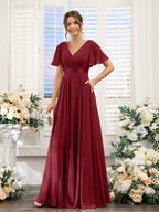 Zinnia Burgundy back view bridesmaid dress