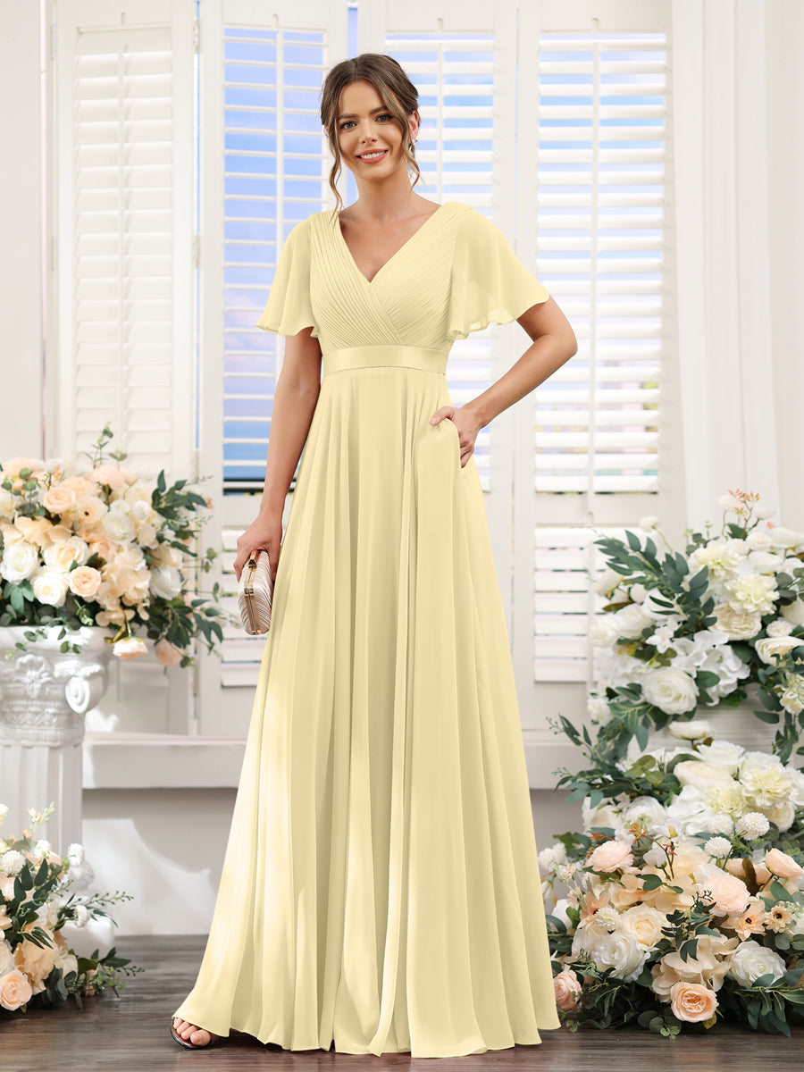 Zinnia Yellow front view bridesmaid dress