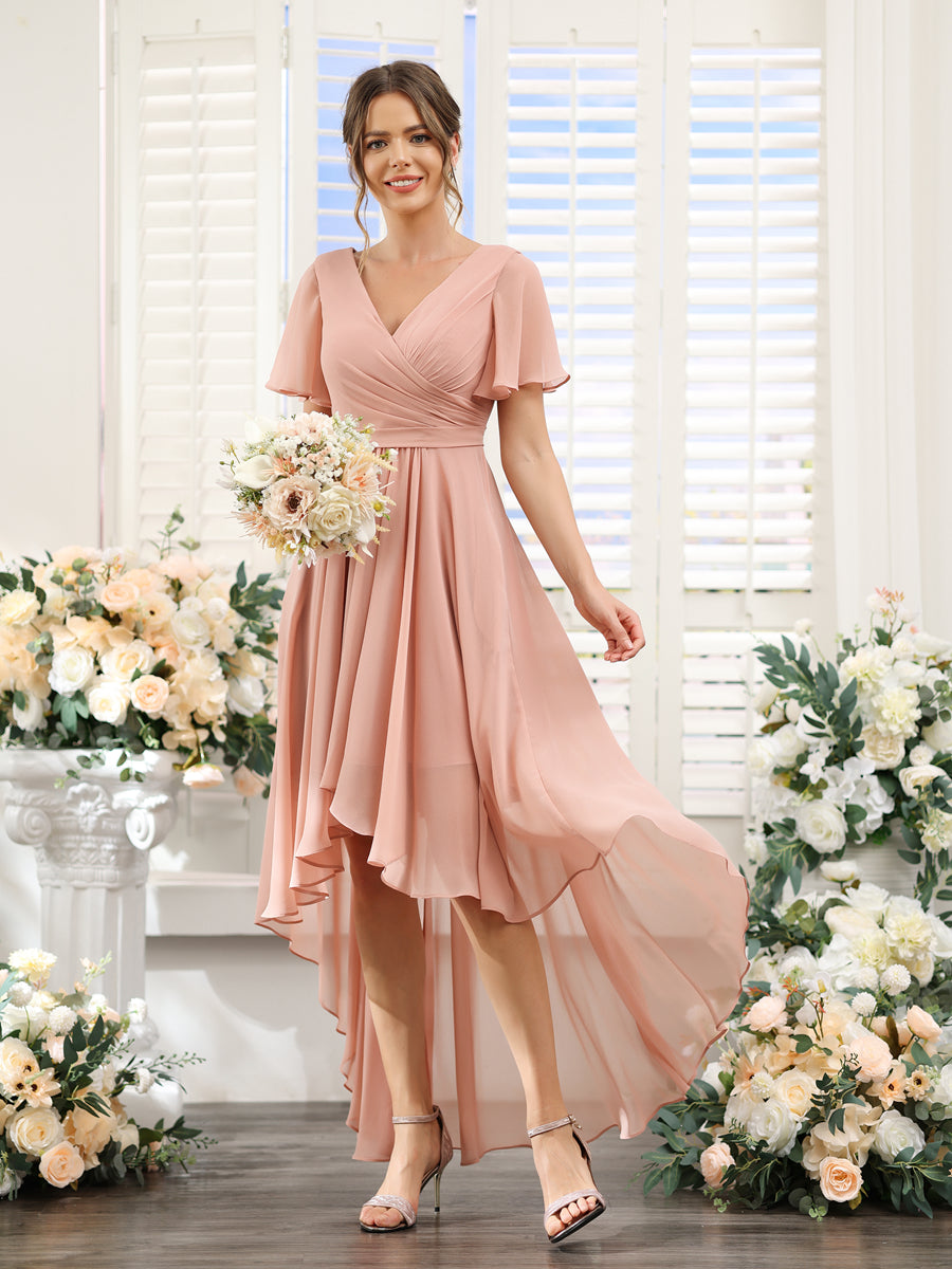 Odette Pearl Pink hem detail bridesmaid dress