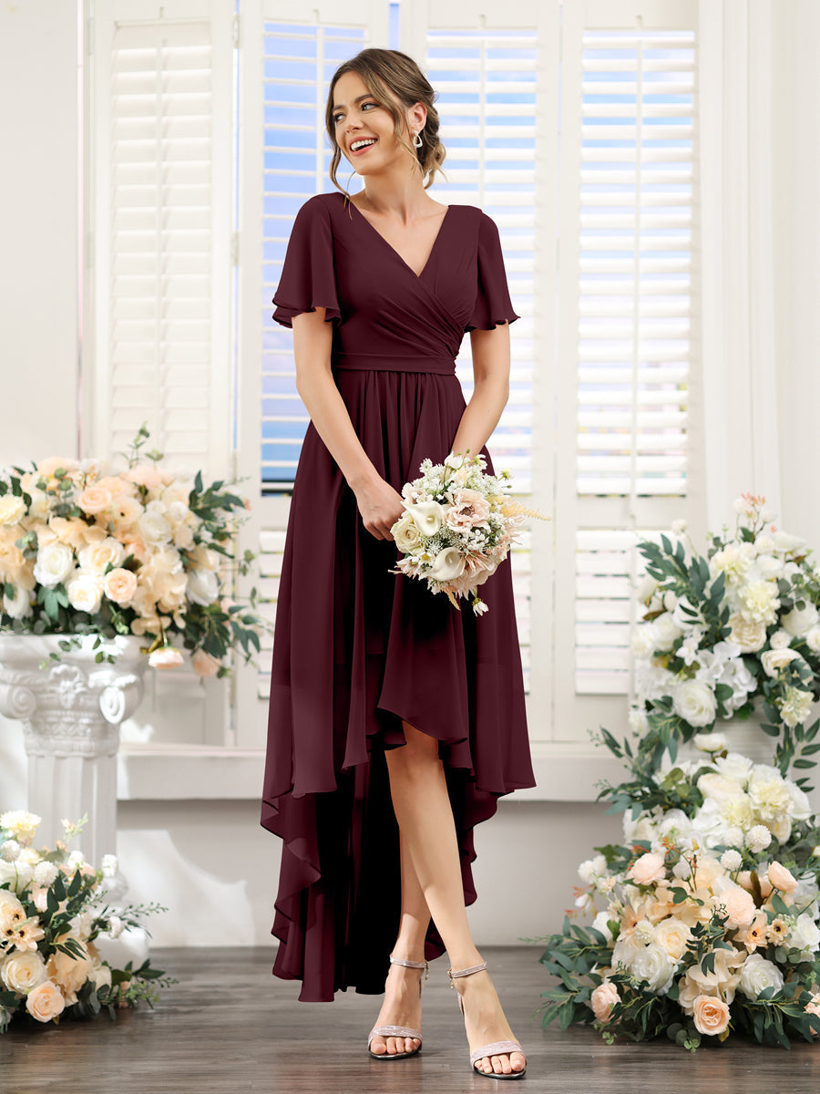 Odette Burgundy front view bridesmaid dress