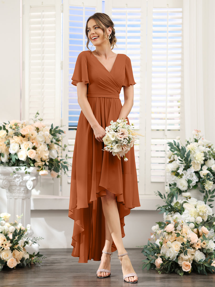 Odette Burnt Orange front view bridesmaid dress