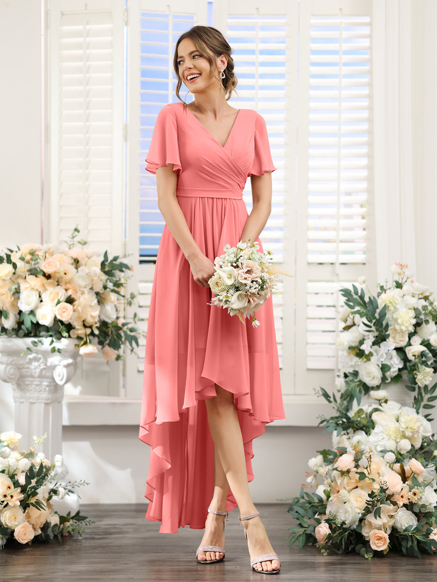 Odette Coral back view bridesmaid dress