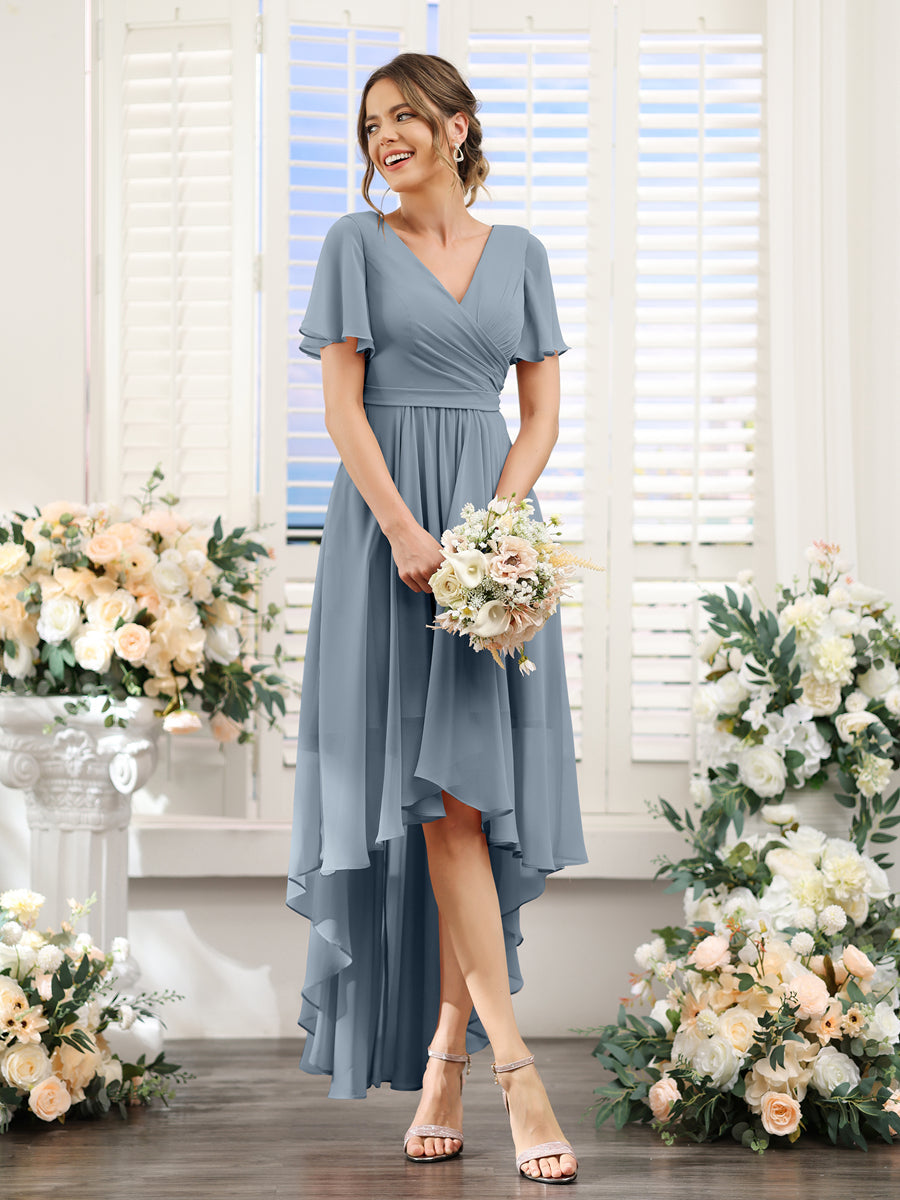 Odette Dusty Blue front view bridesmaid dress