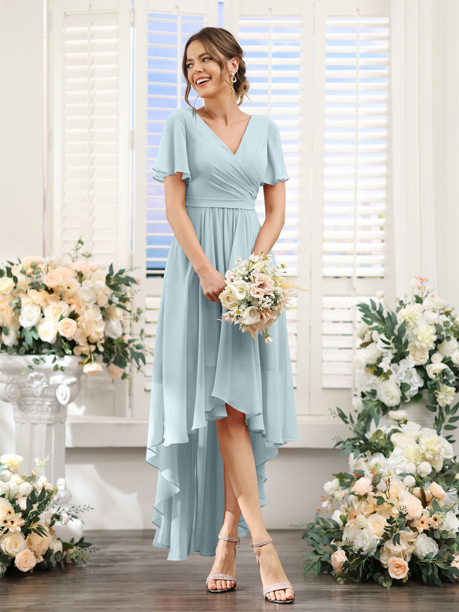 Odette Sky Blue front view bridesmaid dress