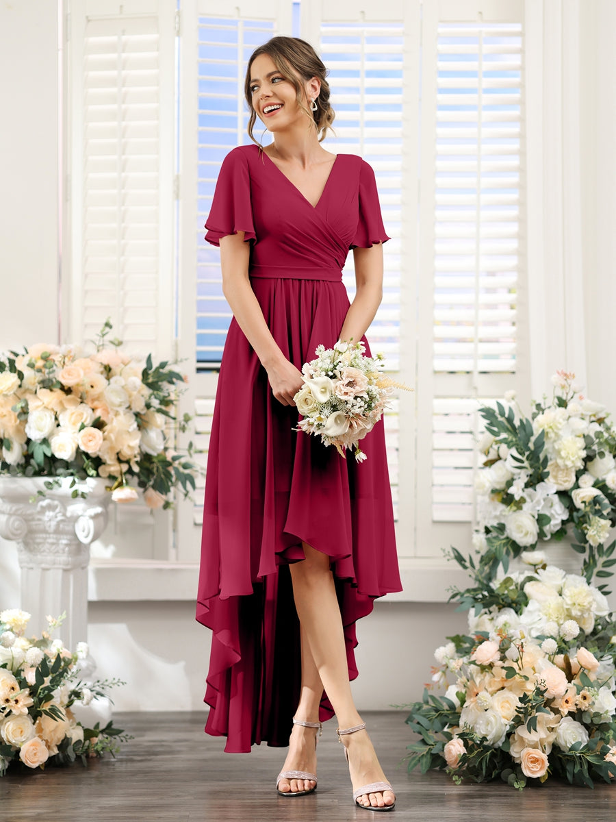 Odette Burgundy side view bridesmaid dress