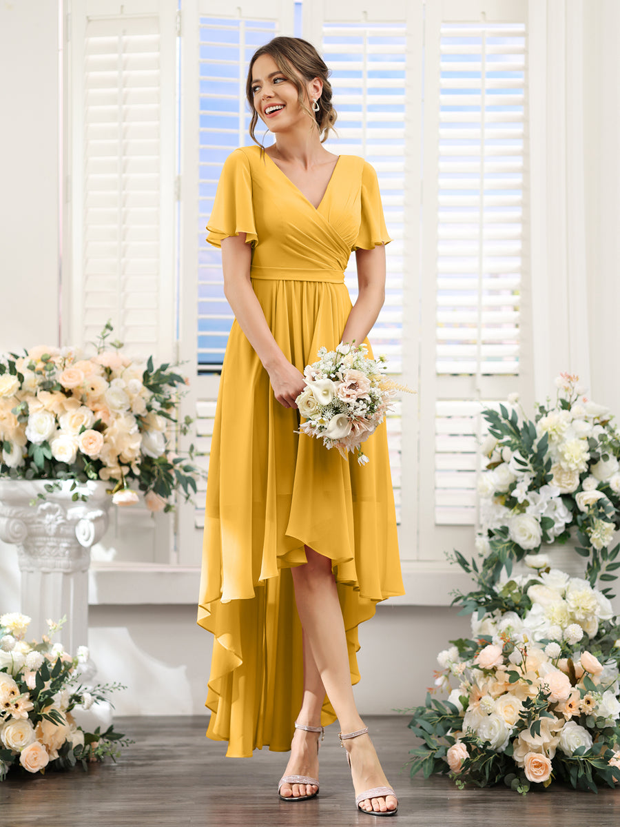 Odette Gold front view bridesmaid dress