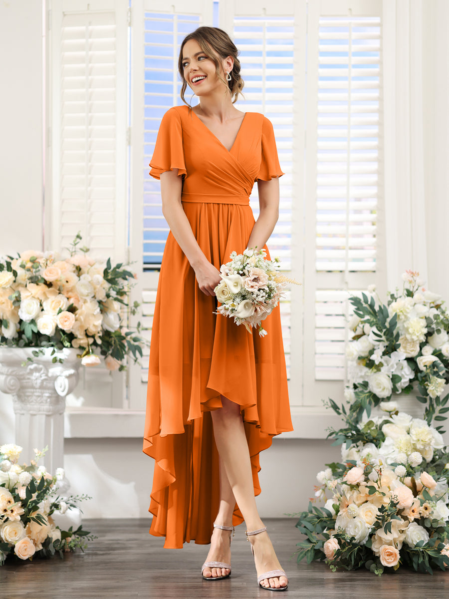 Odette Orange front view bridesmaid dress
