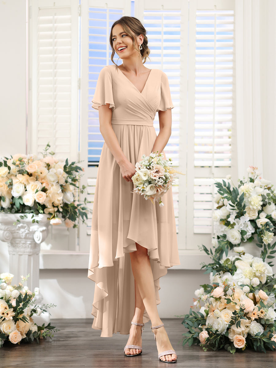 Odette Peach front view bridesmaid dress