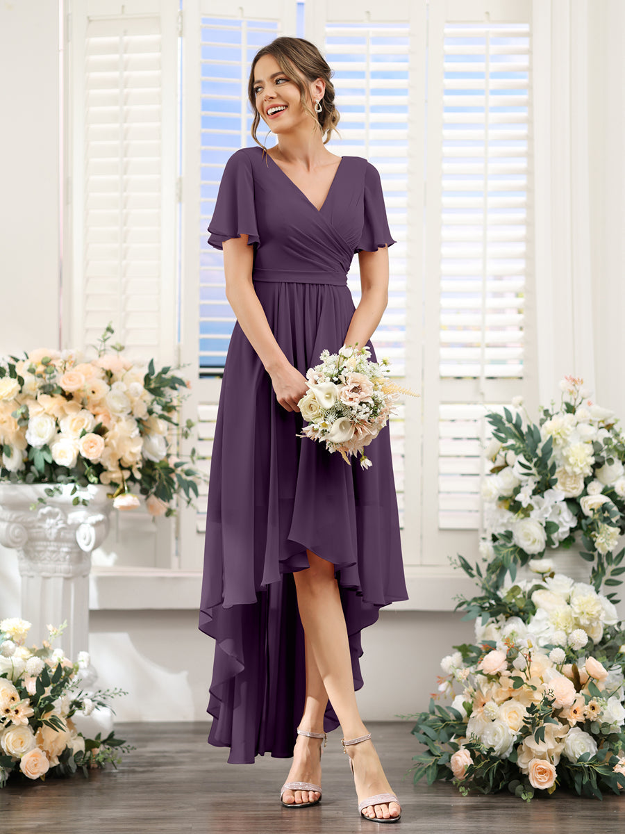 Odette Plum back view bridesmaid dress