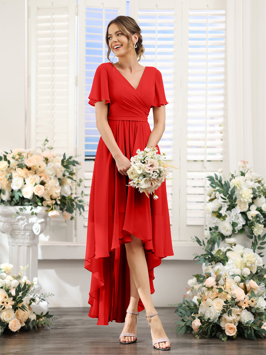 Odette Red front view bridesmaid dress