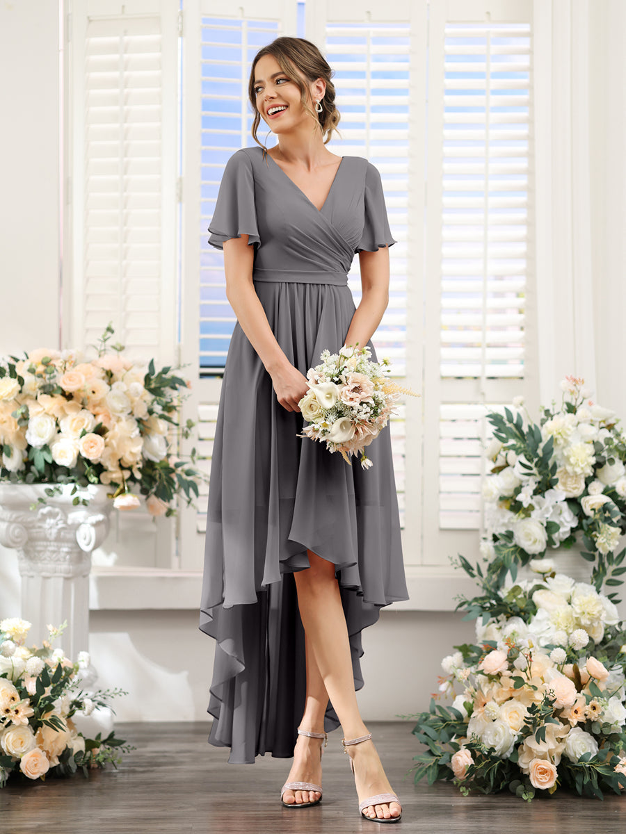 Odette Steel Grey front view bridesmaid dress