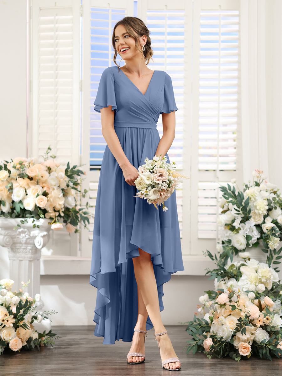Odette Steel Blue front view bridesmaid dress