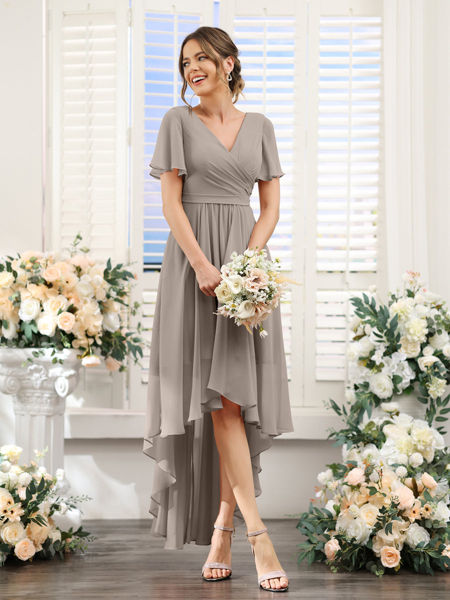 Odette Taupe front view bridesmaid dress
