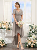 Odette Taupe front view bridesmaid dress