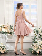Herminia Wren Dusty Rose back view wedding guest dress