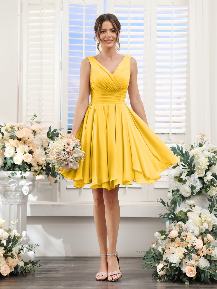 Aveline Gold back view bridesmaid dress