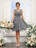Herminia Wren Grey front view wedding guest dress