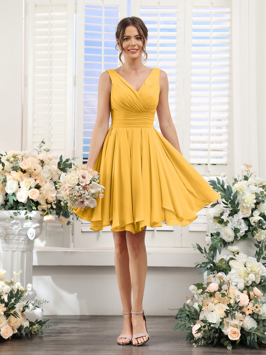 Herminia Wren Gold front view wedding guest dress