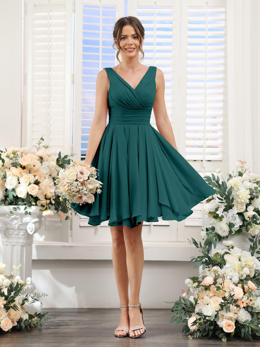 Aveline Peacock front view bridesmaid dress