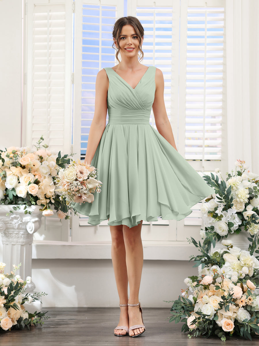 Herminia Wren Sage Green front view wedding guest dress