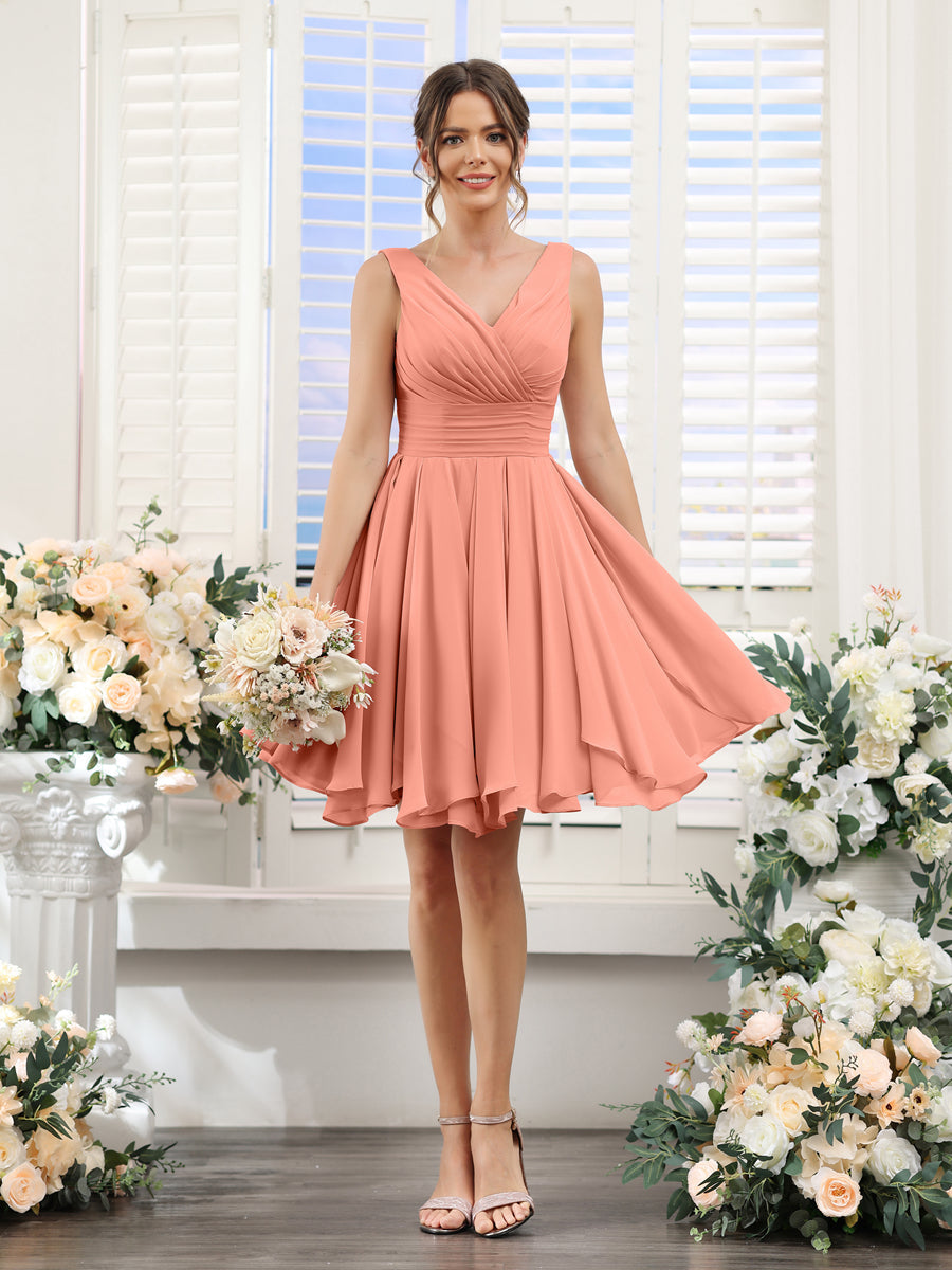 Aveline Coral front view bridesmaid dress