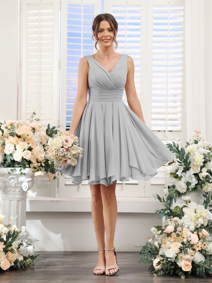Aveline Silver front view bridesmaid dress